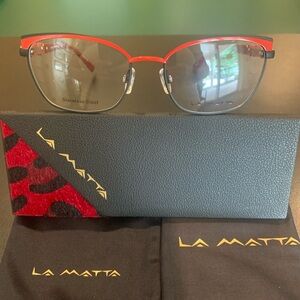 La Matta Red & Black Two-Tone Metal Eyeglasses